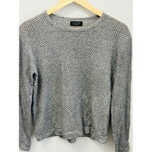 Zara Man Herringbone Knit Sweater Grey Long Sleeve Crew Neck Casual Pullover Top